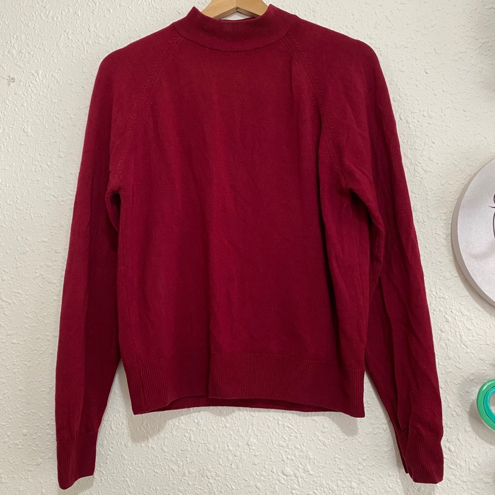Edinburgh Vintage 100% Lambswool Mock Neck Sweater Burgundy Red Great‎ Britain